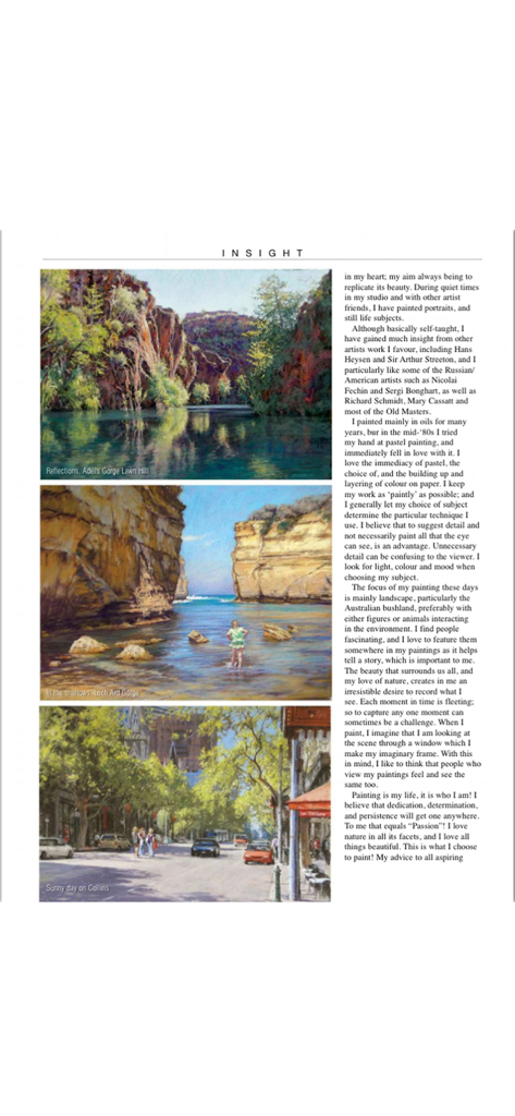 Artist's Palette - A digital magazine page from Artists Palette featuring landscape paintings and an artist insight article.