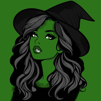 realistic witch girl with wavy hair and lips