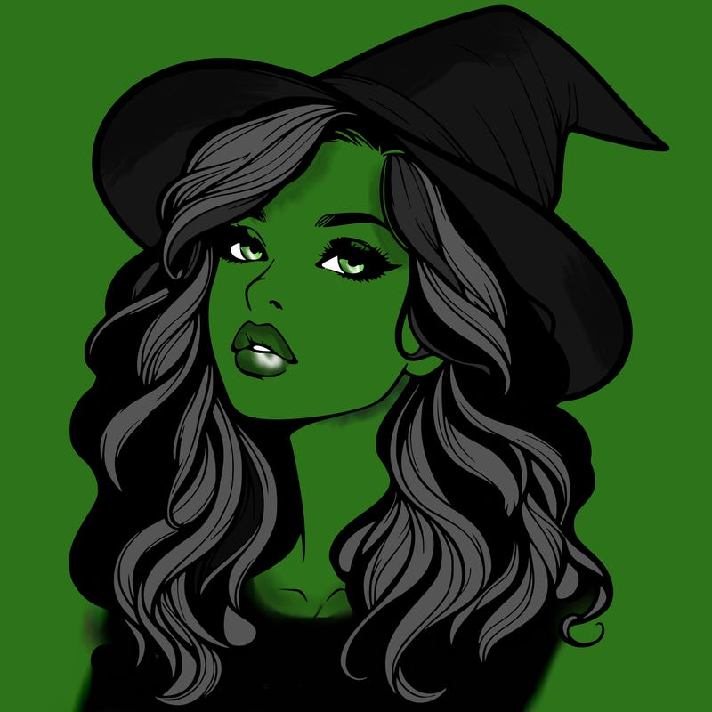 realistic witch girl with wavy hair and lips
