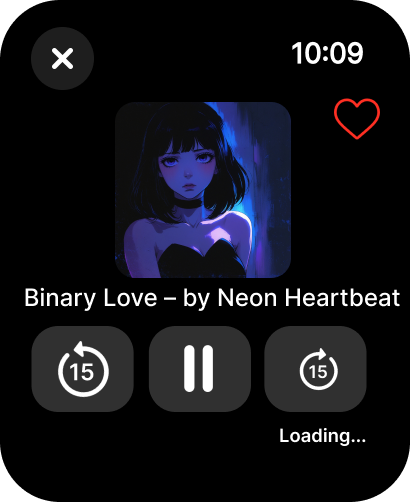Cloudsy for SoundCloud - Cloudsy music player interface on Apple Watch displaying a song playback screen