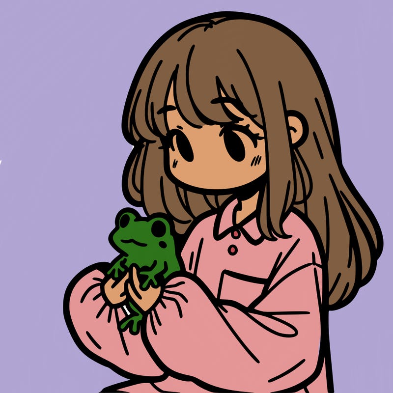girl with long hair and a oversized shirt. and she is holding a frog