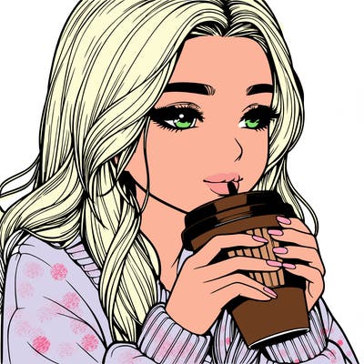 realistic girl drinking coffee