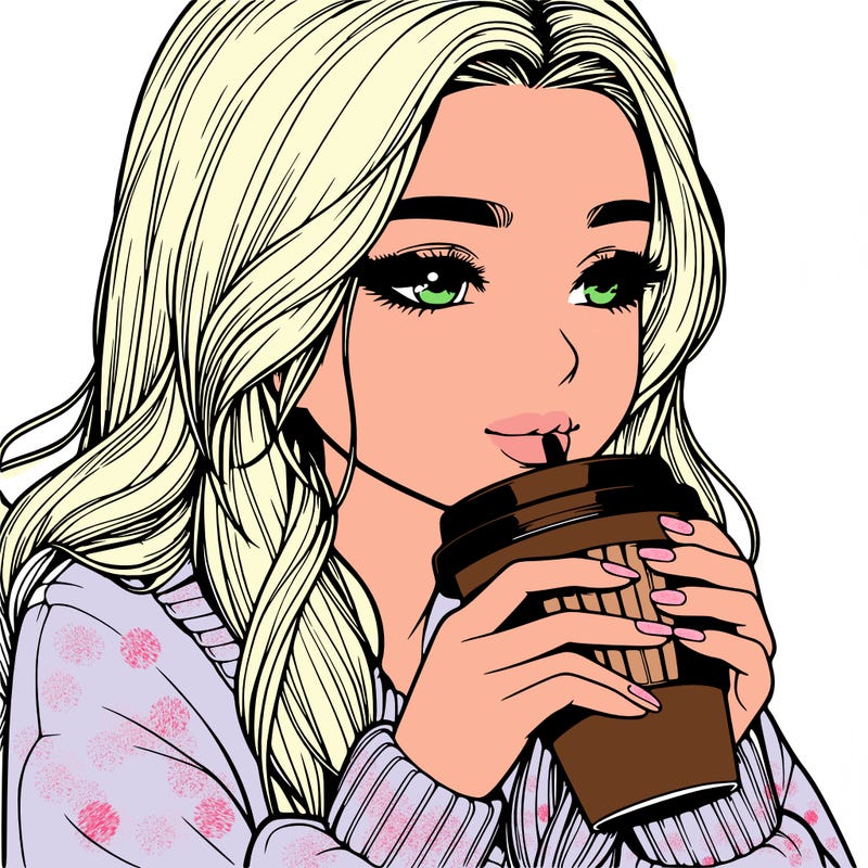 realistic girl drinking coffee