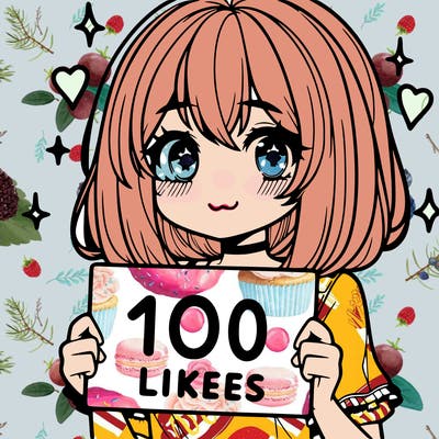 anima girl holding a 100 likes sign in her hand