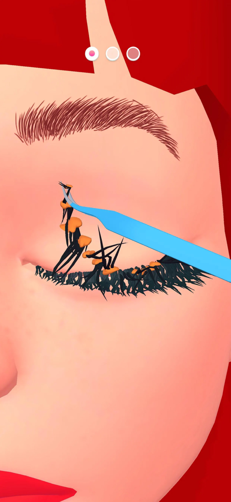 Lash Salon - Ein blaues Werkzeug entfernt Schmutz von unordentlichen Wimpern im Wimpernstudio-Handyspiel