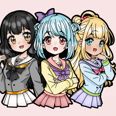 three anime girls