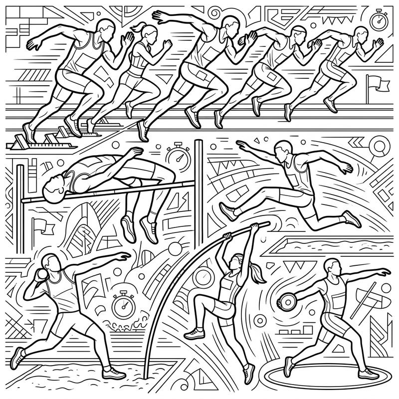 Experience the thrill of competition with this exciting track and field athletes coloring page, perfect for sports enthusiasts of all ages. Capture the energy of sprinting, jumping, and throwing as you bring these champions to life with your favorite colors.