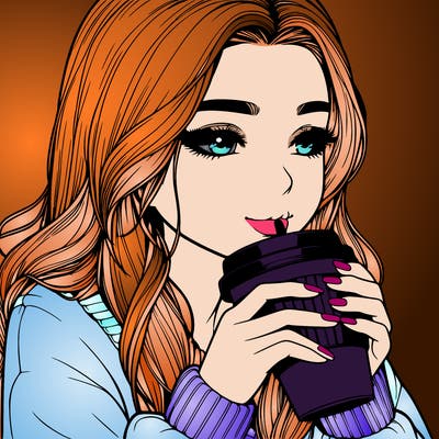 realistic girl drinking coffee