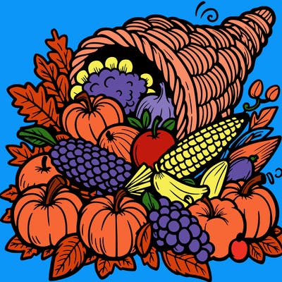 a cornucopia spilling out autumn fruit%2c vegetable