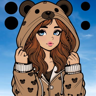 realistic girl in a animal pjs hoodie