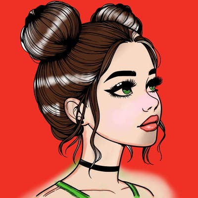 realistic girl with buns on the top of her head