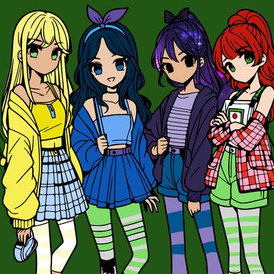 teen manga girls group of 4