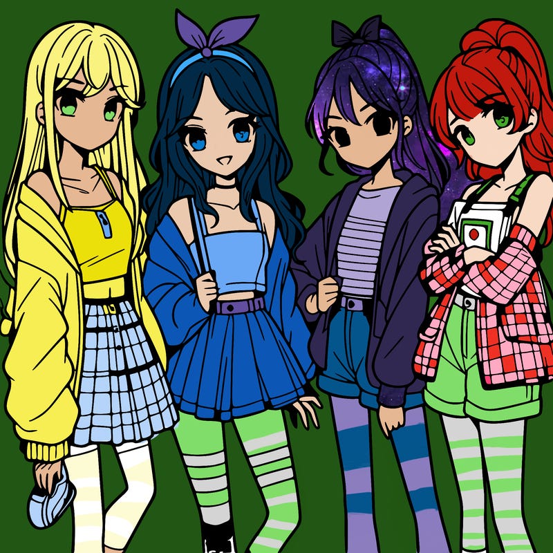 teen manga girls group of 4