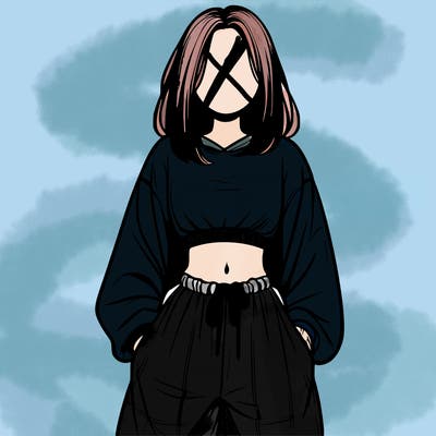 realistic girl faceless with baggy pants and a crop top