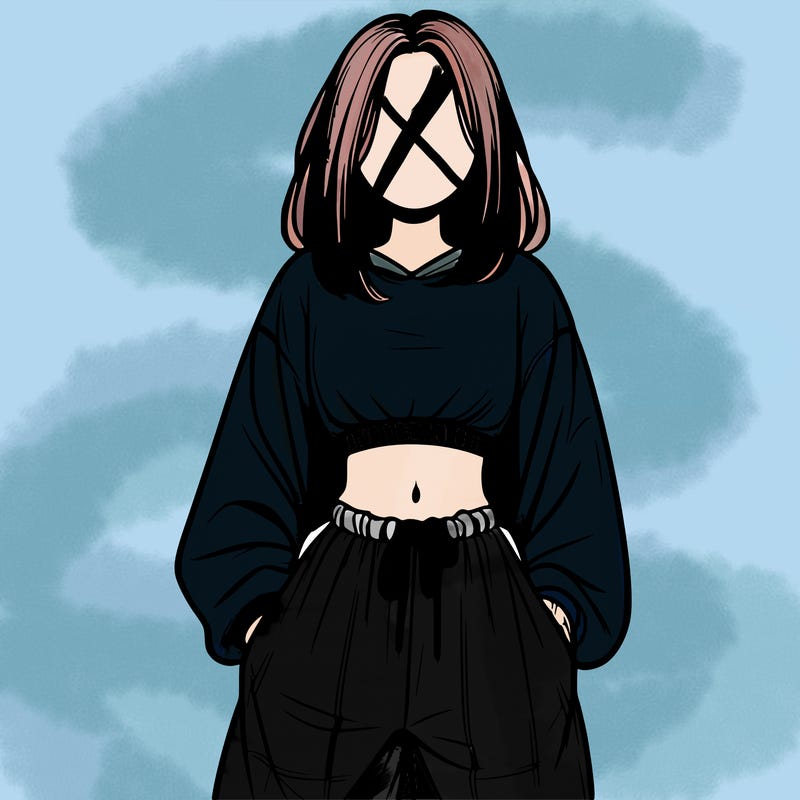 realistic girl faceless with baggy pants and a crop top
