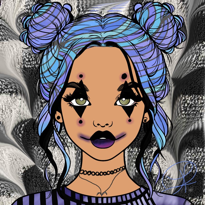 realistic girl with two buns in hair and lips