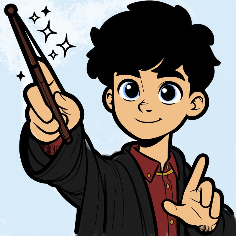 teen boy with a wand casting a spell