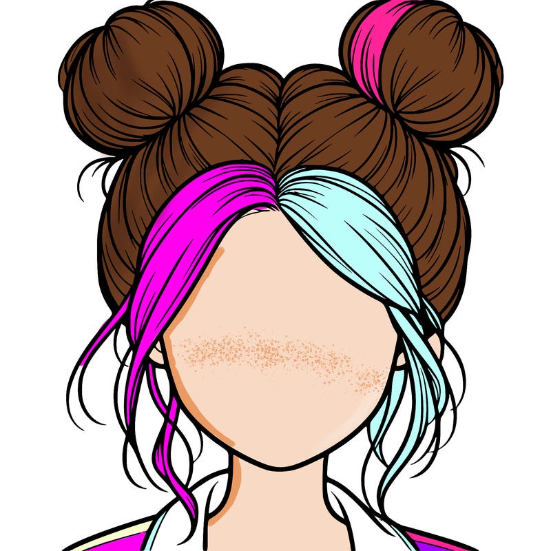 realistic girl with buns on the top of her hair