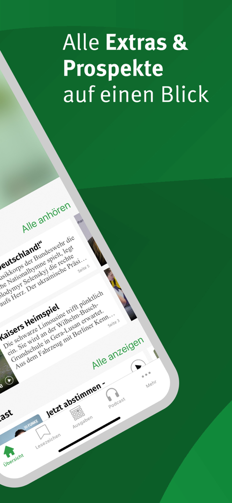 Thüringer Allgemeine E-Paper app interface showing news articles and navigation menu.