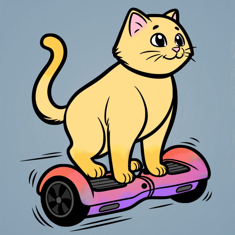 cat riding at hoverboard