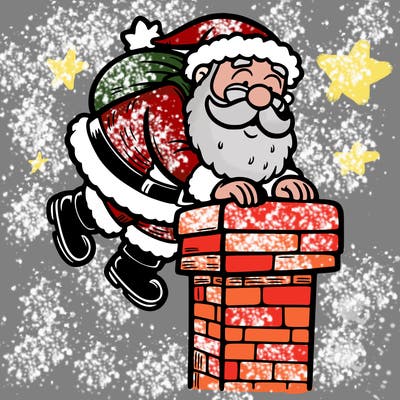 santa climbing down a chimney