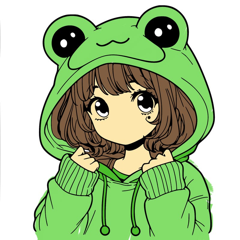 a cute teenage girl wearing a frog hoodie
