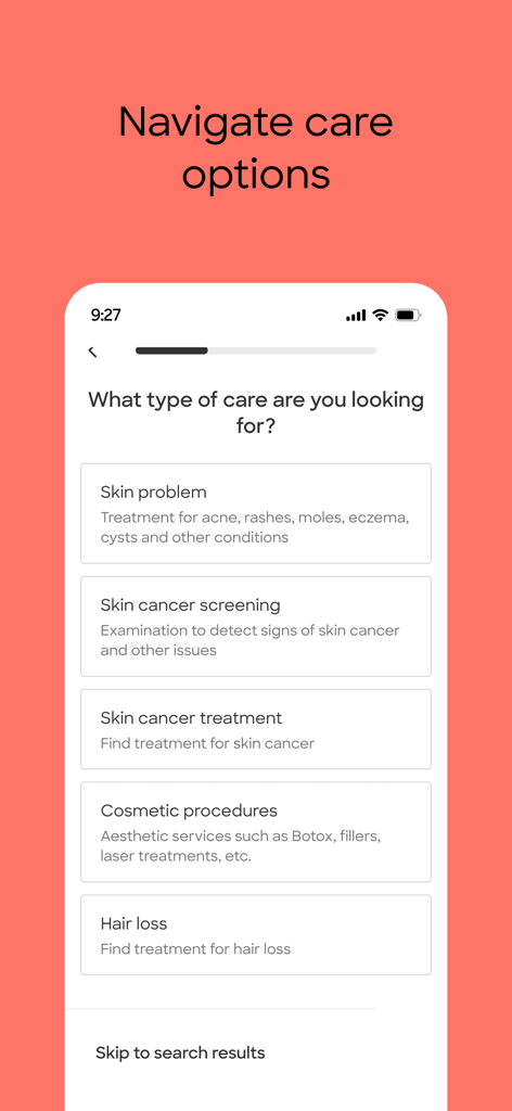 Zocdoc - Find and book doctors - Zocdoc app screen showing options to choose a type of medical care.