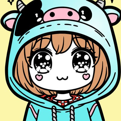 kawaii girl with cow hoodie