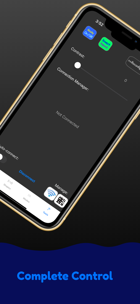 Oculi - Pantalla de control de la aplicación Oculi para gestionar pruebas de agudeza visual y conexiones de dispositivos
