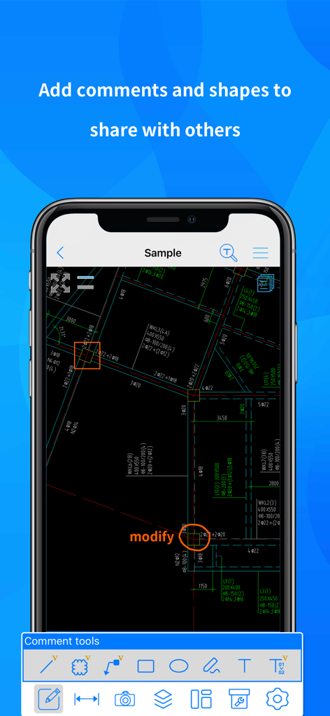 CAD Reader-View & Measure DWG - CAD Readerアプリでテキストコメントと注釈ツールを備えたCAD図面を表示するスマートフォン