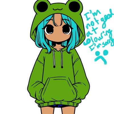 girl with baggy sweatshirt and frog hood