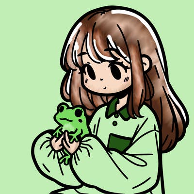 girl with long hair and a oversized shirt. and she is holding a frog