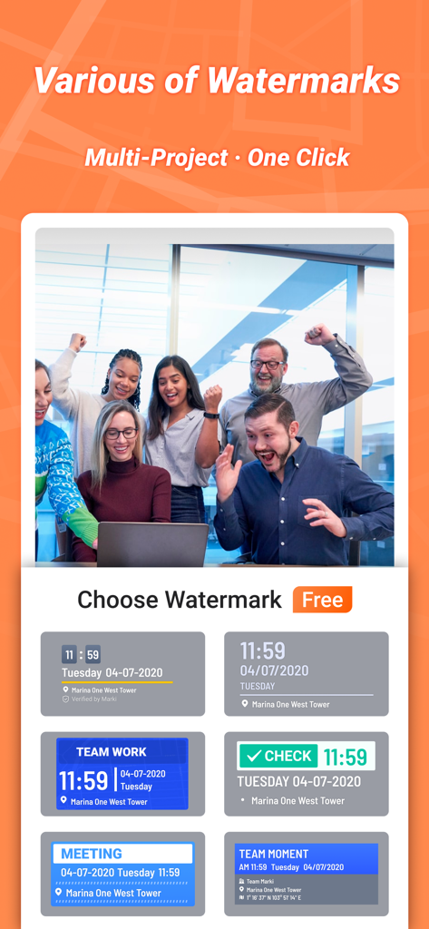Marki: timestamp & GPS camera - ビジネスおよびフィールドワーク写真用のカスタマイズ可能なGPSおよびタイムスタンプウォーターマークテンプレートのさまざまなセット。