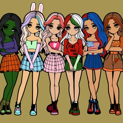 a group of girls realistic