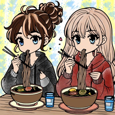 girls eating ramen