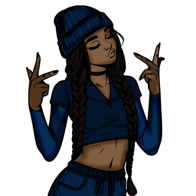 realistic teenage girl with braids and a beanie and crop top doing 🫶🏼