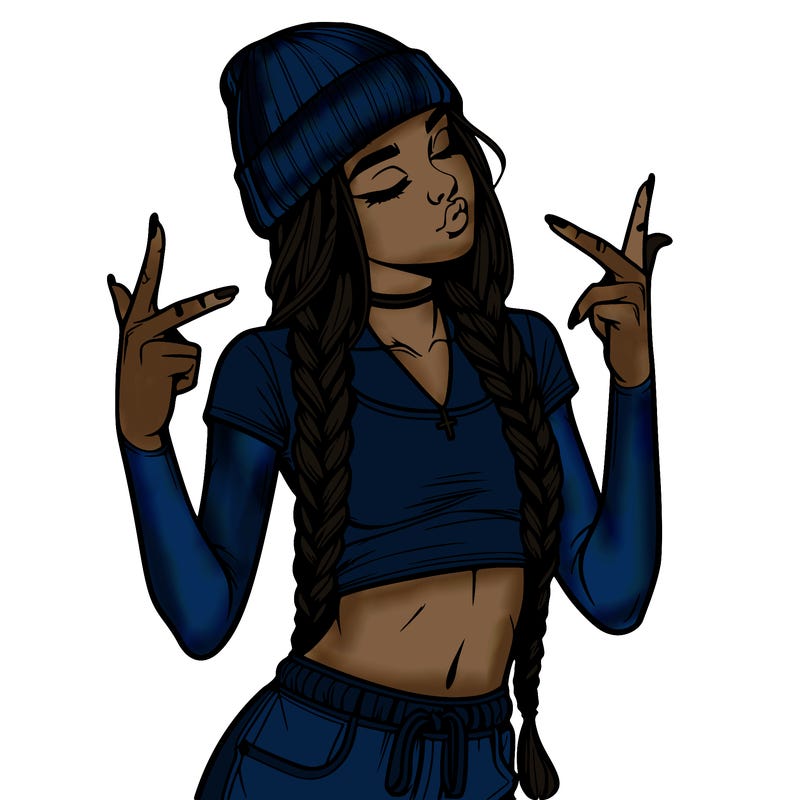 realistic teenage girl with braids and a beanie and crop top doing 🫶🏼