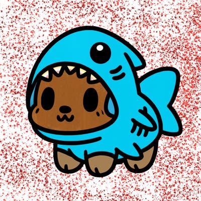 cute dog wearing a shark costume