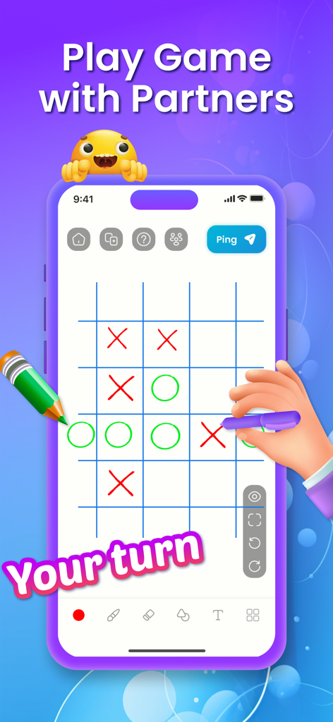 Drawing Together on Lockscreen - Interface showing two people playing a game of tic tac toe together on a smartphone lock screen