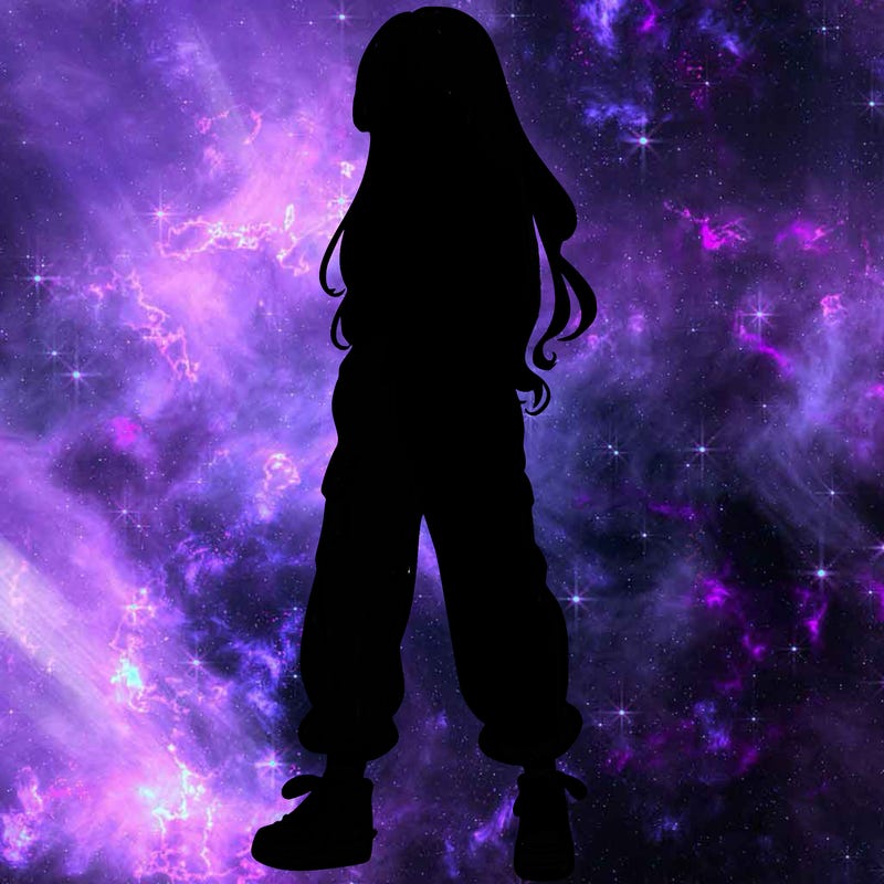 girl in baggy pants crop top and long hair