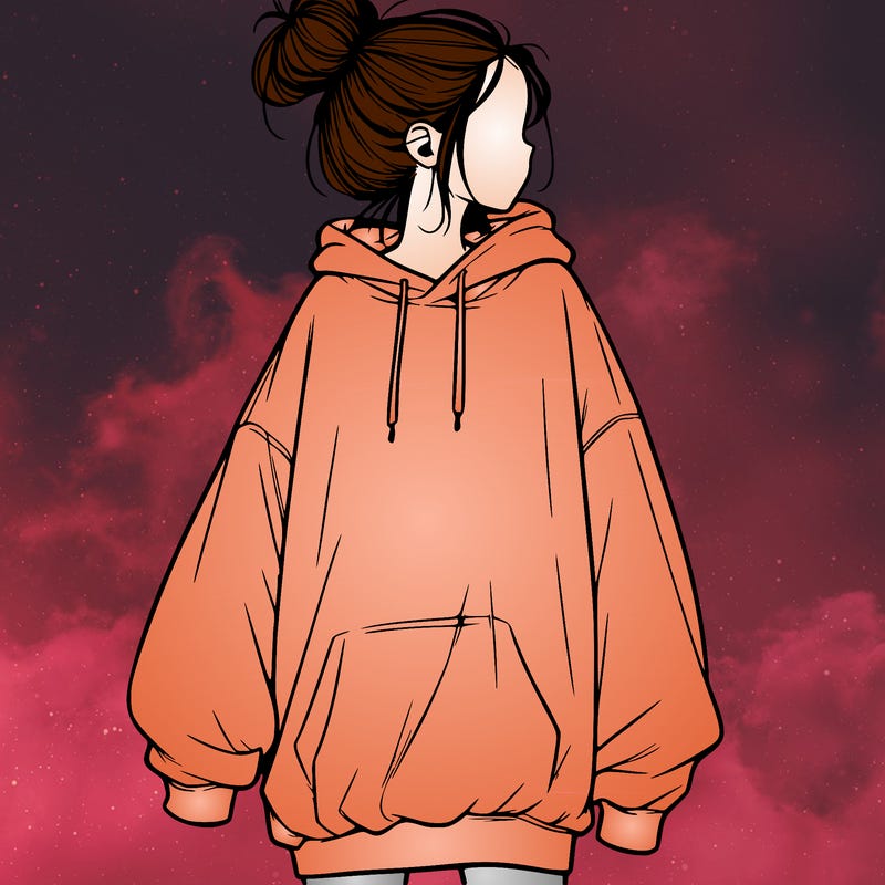 realistic girl with a oversized sweatshirt on and a bun
