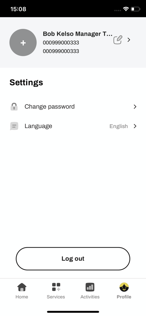 Pantalla de perfil y configuración de la aplicación One Mobile Autocuidado que muestra las opciones de gestión de cuenta