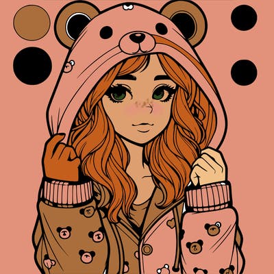 realistic girl in a animal pjs hoodie