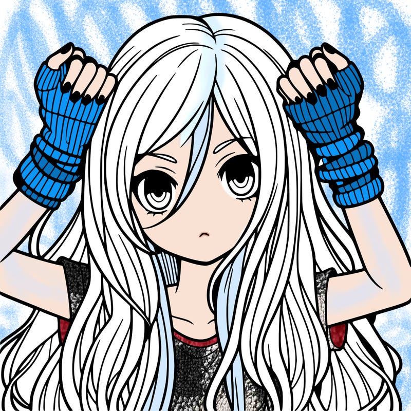 long haired girl with fingerless gloves