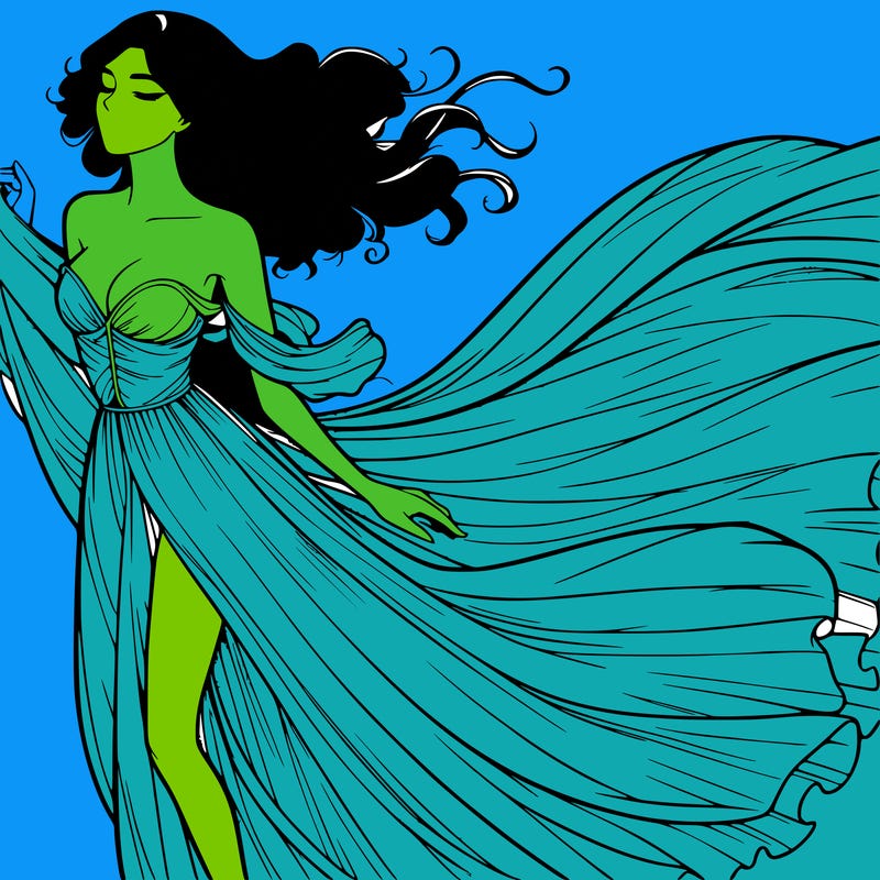 realistic woman in dress flowing the the wind