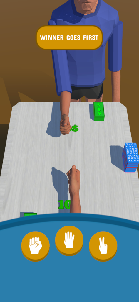 Rock paper scissors mini game in the Double Money app to decide who goes first