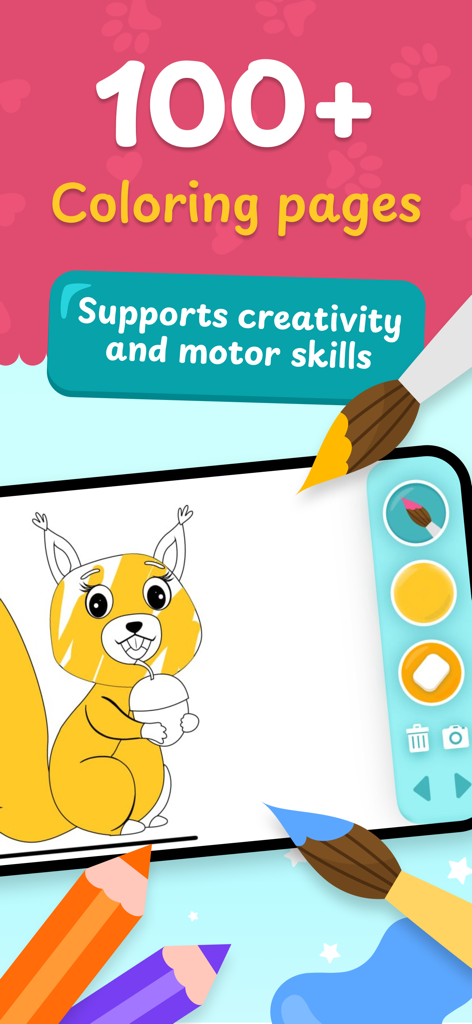ABC. Learn Alphabet for Kids - Interactive coloring page of a squirrel in an educational app designed to develop motor skills and creativity for toddlers