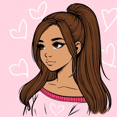 realistic girl with a high ponytail