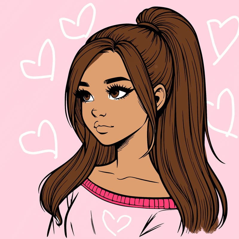 realistic girl with a high ponytail