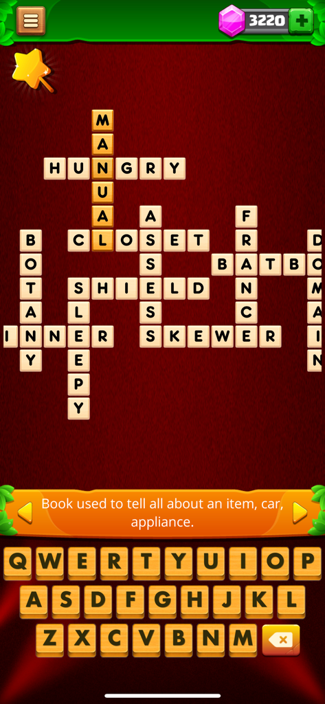 Crossword Master - Word Link - A digital crossword puzzle grid with wooden tiles and a keyboard interface